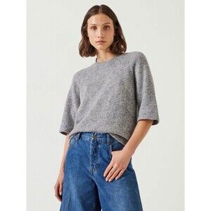 Hush Womens Lucia Short Sleeve Alpaca Blend Crew Neck Sweater Gray Size Small